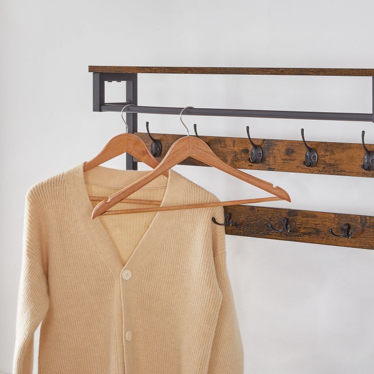 HOOBRO Hall Tree with Bench, Entryway Coat Rack with Shoe Rack, Shoe and Coat Rack, 5 Tier Shoe Storage Organizer with Oxford Fabric Side Pockets, Adjustable Mesh Shelves