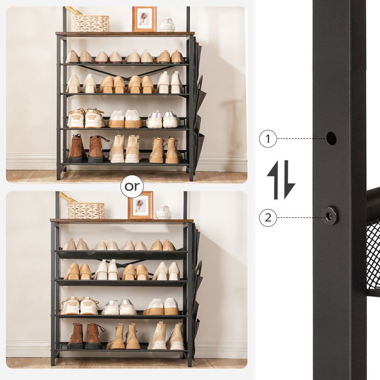 HOOBRO Hall Tree with Bench, Entryway Coat Rack with Shoe Rack, Shoe and Coat Rack, 5 Tier Shoe Storage Organizer with Oxford Fabric Side Pockets, Adjustable Mesh Shelves