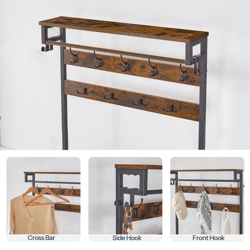 HOOBRO Hall Tree with Bench, Entryway Coat Rack with Shoe Rack, 39.4" Shoe and Coat Rack, 5 Tier Shoe Storage Organizer with Oxford Fabric Side Pockets, Adjustable Mesh Shelves