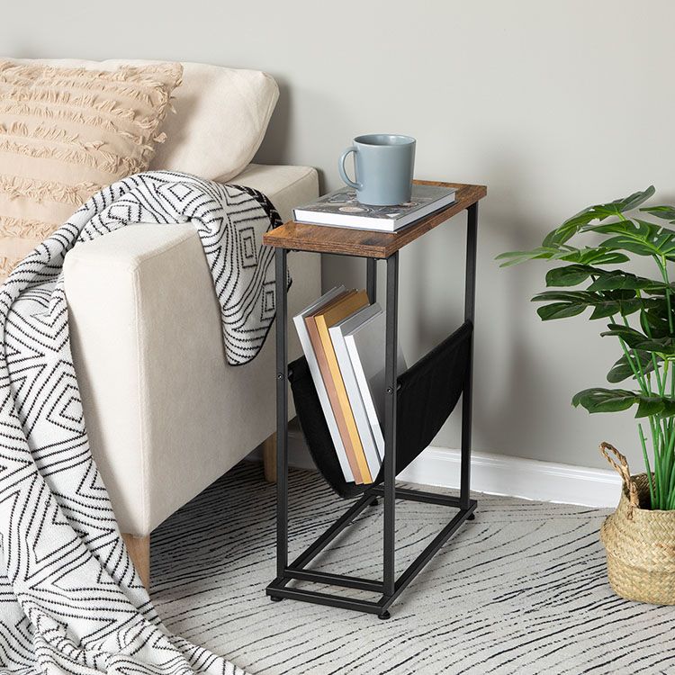 HOOBRO Narrow Small Side Table for Small Spaces, Slim End Table Magazine Table Skinny Nightstand with Storage Holder, for Living Room, Accent Snack Couch Bedside Table