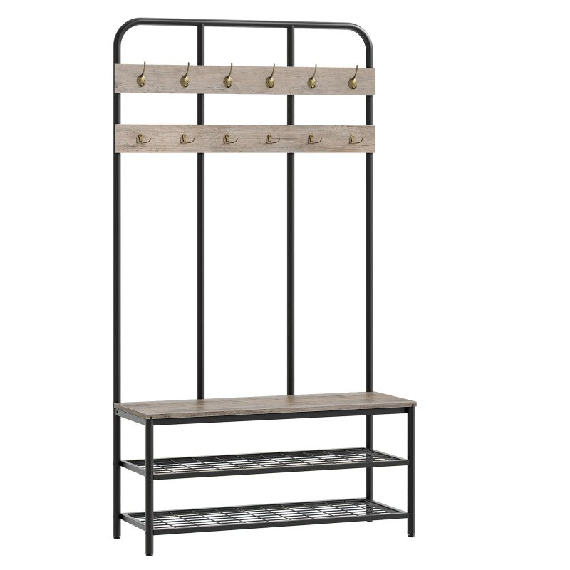 HOOBRO Hall Tree with Bench, Entryway Bench with Coat Rack, Mud Room Rack with 12 Double Hooks and Shoe Storage, Coat Tree, Shoe Organizer, for Foyer, Front Door
