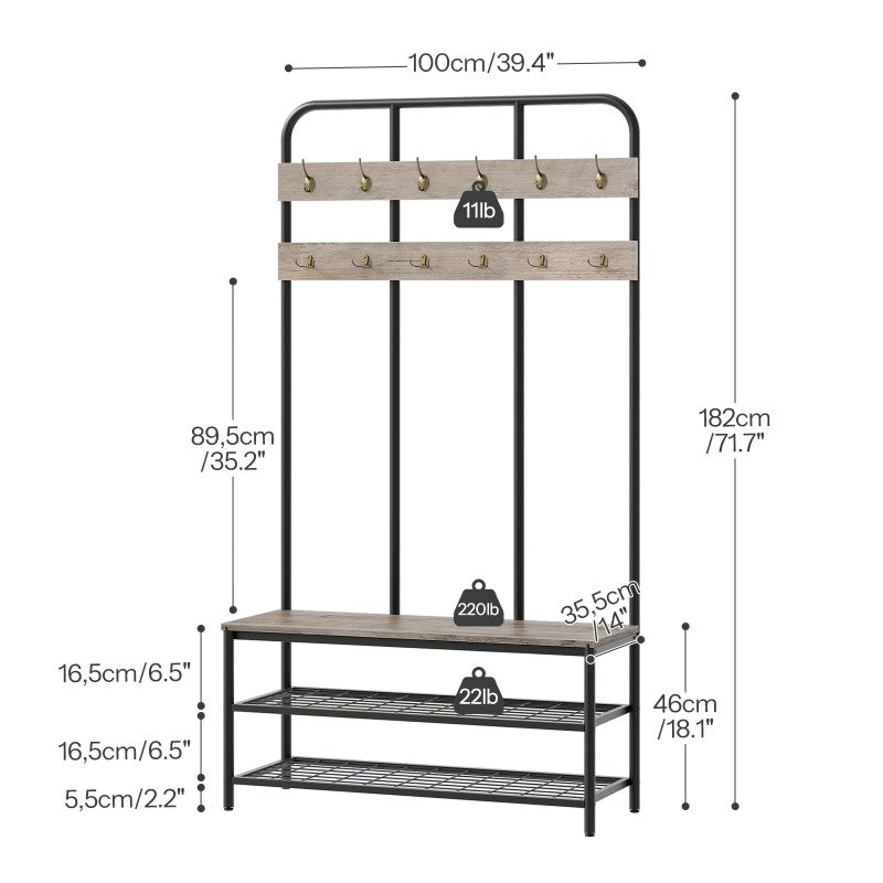 HOOBRO Hall Tree with Bench, Entryway Bench with Coat Rack, Mud Room Rack with 12 Double Hooks and Shoe Storage, Coat Tree, Shoe Organizer, for Foyer, Front Door