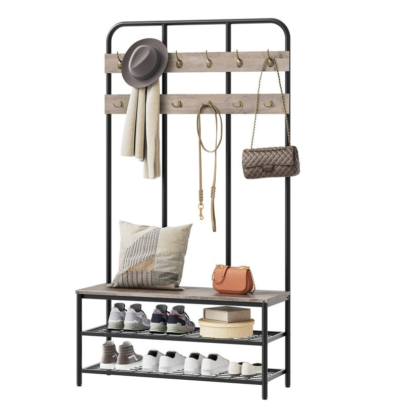 HOOBRO Hall Tree with Bench, Entryway Bench with Coat Rack, Mud Room Rack with 12 Double Hooks and Shoe Storage, Coat Tree, Shoe Organizer, for Foyer, Front Door