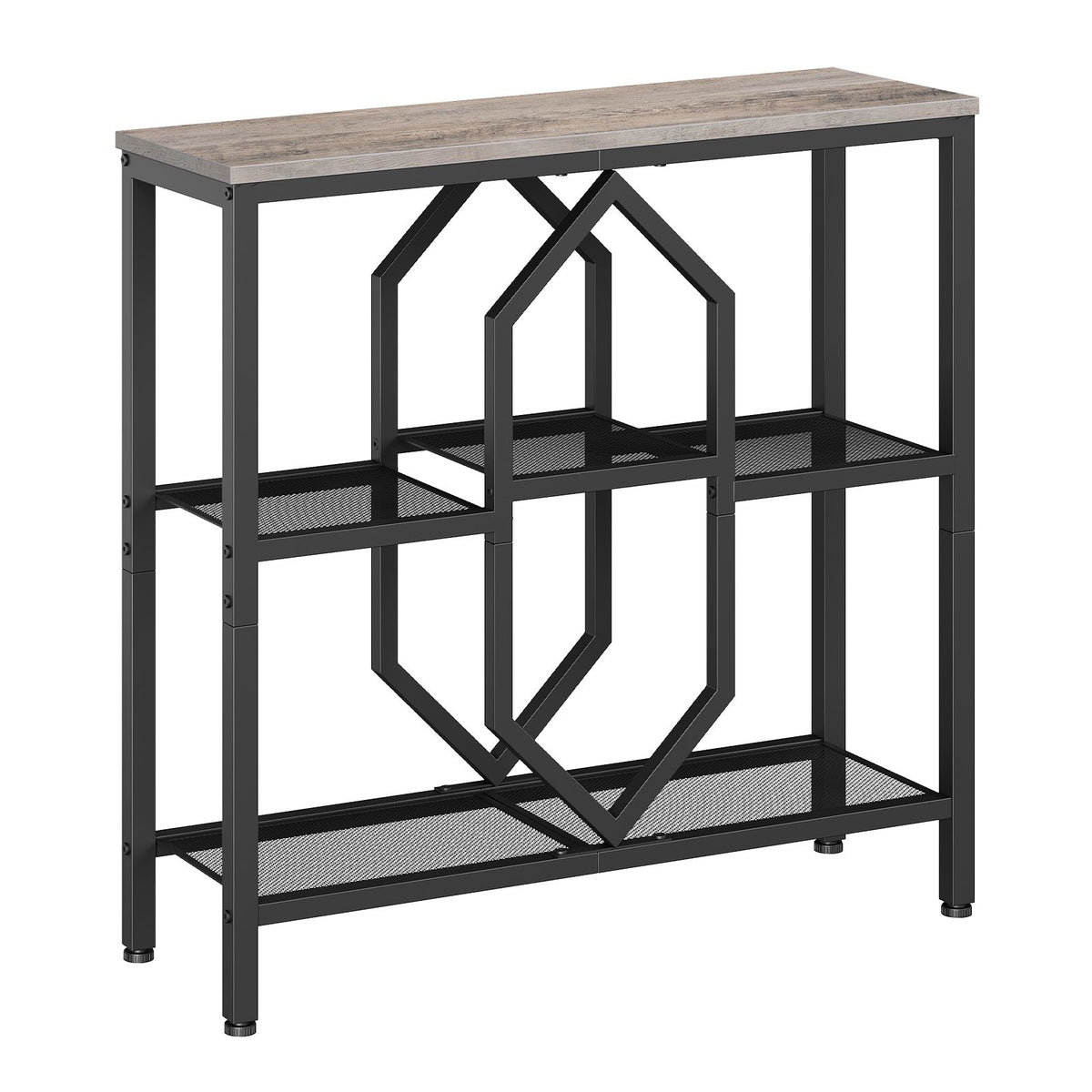 HOBORO Industrial Console Table with Geometric Shelves, Slim Grey Entryway Table