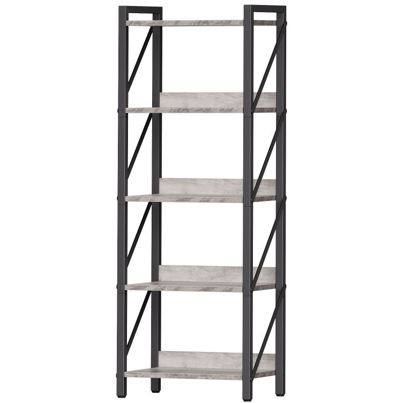 HOOBRO Bookshelf, 5-Tier Industrial Bookcase, Book Shelf Storage Organizer, Tall Bookshelf with Metal Frame for Living Room, Bedroom, Home Office, Kitchen