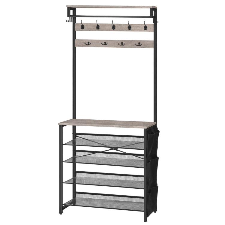 HOOBRO Hall Tree with Bench, Entryway Coat Rack with Shoe Rack, Shoe and Coat Rack, 5 Tier Shoe Storage Organizer with Oxford Fabric Side Pockets, Adjustable Mesh Shelves