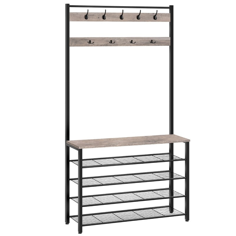 HOOBRO Hall Tree, Coat Rack with Shoe Rack, 39.4” Hall Tree with Bench, 5 Tier Shoe Storage Organizer with 9 Hooks for Entryway, Closet, Sturdy, Industrial