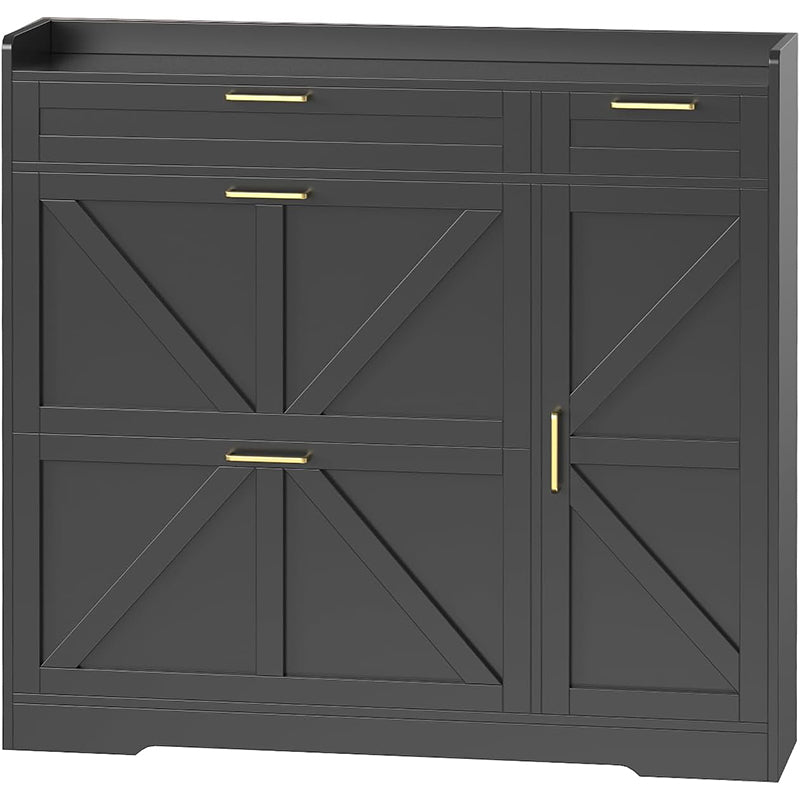 HOOBRO Farmhouse Shoe Storage Cabinet, Shoe Cabinet Storage for Entryway, Freestanding Shoe Organizer with 2 Flip Drawers, Narrow Shoe Cabinet with Adjustable Side Cabinet