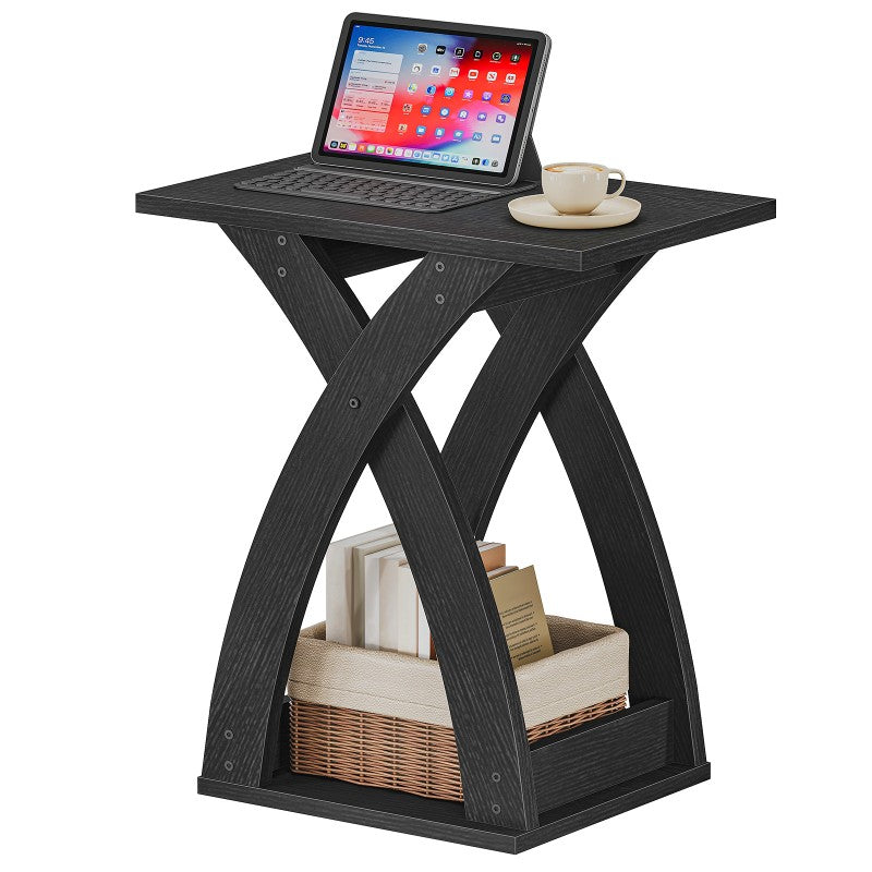 HOOBRO Narrow End Table, X-Design Narrow Side Table with Storage Shelf, Slim Night Stand Bedside Table for Small Space, Living Room, Bedroom