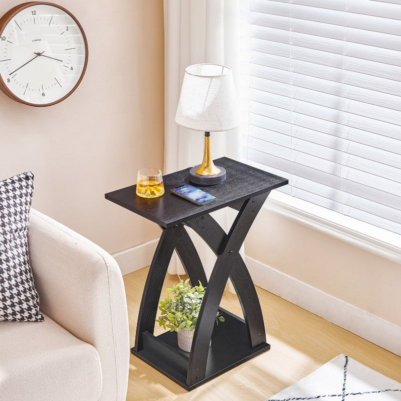 HOOBRO Narrow End Table, X-Design Narrow Side Table with Storage Shelf, Slim Night Stand Bedside Table for Small Space, Living Room, Bedroom