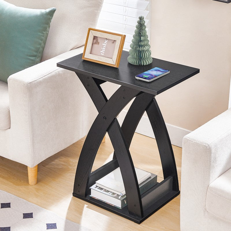HOOBRO Narrow End Table, X-Design Narrow Side Table with Storage Shelf, Slim Night Stand Bedside Table for Small Space, Living Room, Bedroom