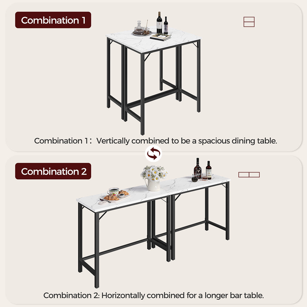 HOOBRO Narrow Bar Table, Counter Bar Tables with Sturdy Metal Frame, Connectable Bar Table, Multifunctional Console Table, Marble and Black