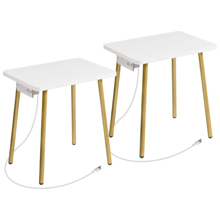 HOOBRO Side Table with Charging Station, Small White Table End Table for Home Decor in Living Room, Bedroom, Balcony White and Gold