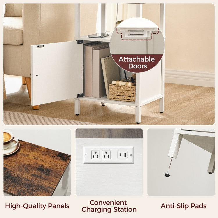 MAHANCRIS Farmhouse Nightstand with Charging Station, White Bedside Table with USB&Type-C Ports and Outlets, End Table with Storage, Night Stand for Bedroom