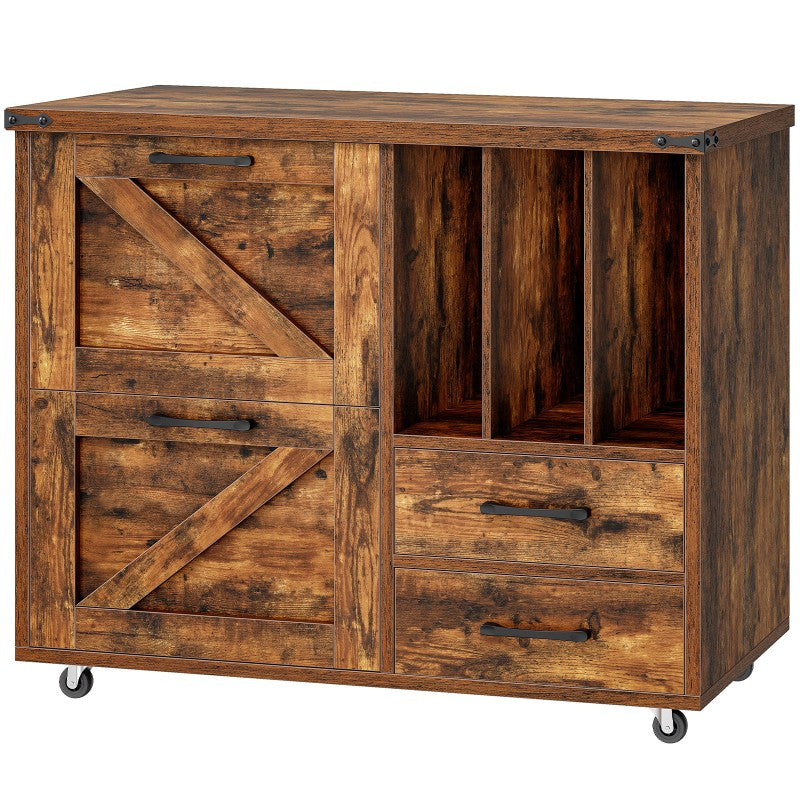 HOOBRO Lateral File Cabinet, Mobile Lateral Filing Cabinet with 4 Drawers, Printer Stand with File Cabinet, Fit A4, Letter Size, Farmhouse Filing Cabinets for Home Office