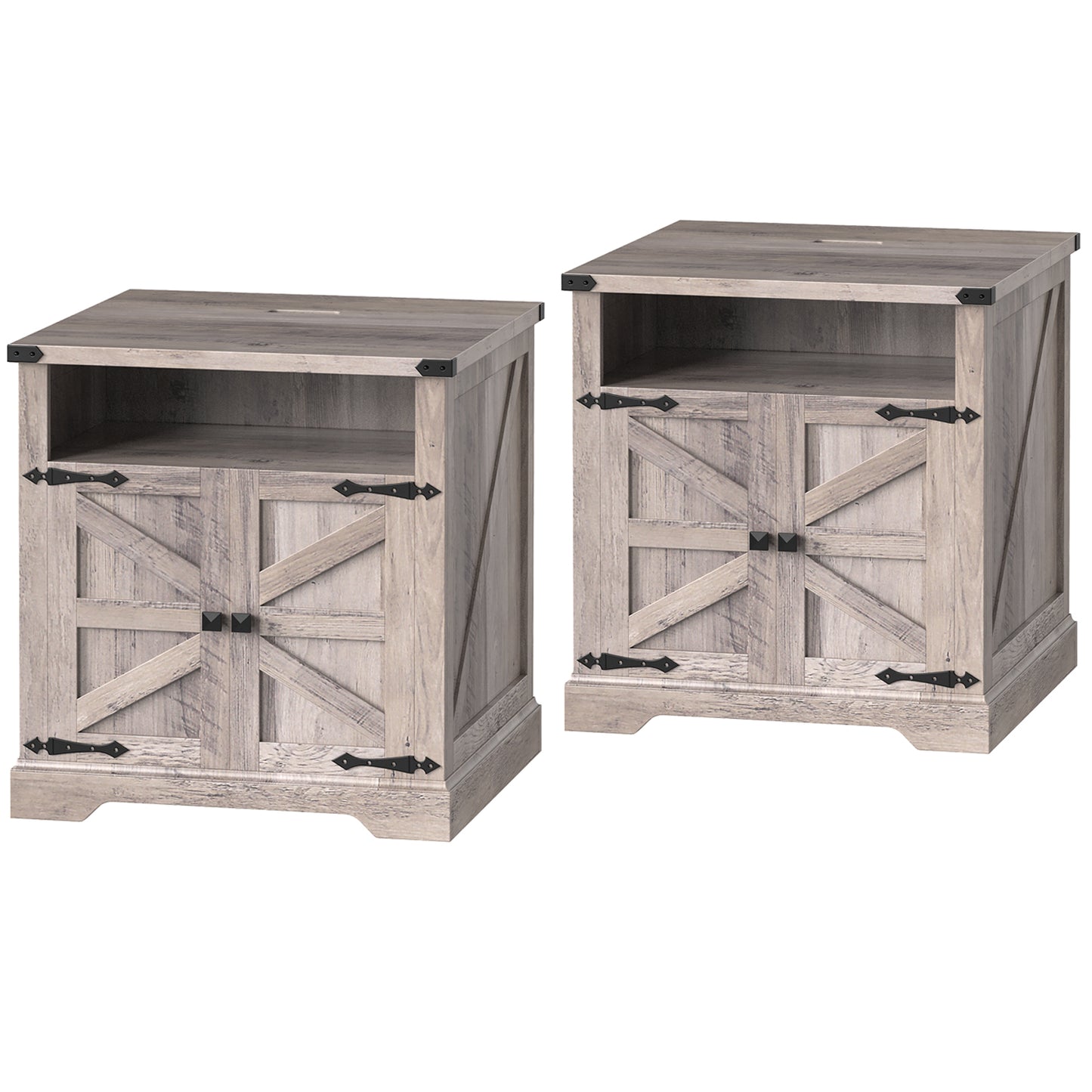 HOOBRO Farmhouse End Table with Charging Station, Flip Top Large End Table, 24" Large Sofa Side Table with Barn Door, Square Nightstand with Open Storage, for Living Room