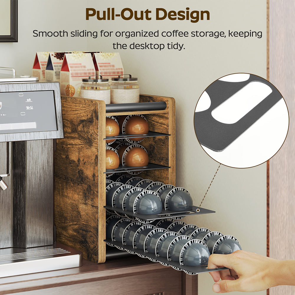 HOOBRO Coffee Pod Drawer Holder, 72 Pods Large Capacity, Compatible with Nespresso Vertuo Pods, Coffee Pod Organizer for Countertop, Space Saving, Rustic Brown