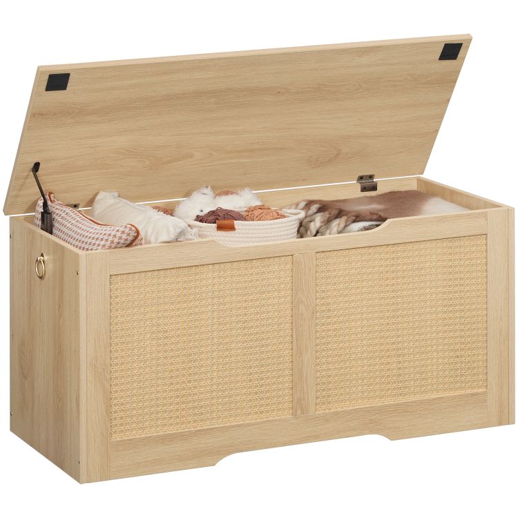 HOOBRO Storage Chest, 39.3" Storage Bench, Rattan-Like Storage Trunk, Sturdy Entryway Bench Supports 220 lb, Shoe Bench, Safety Hinge, U-Shaped Opening, Easy Assembly