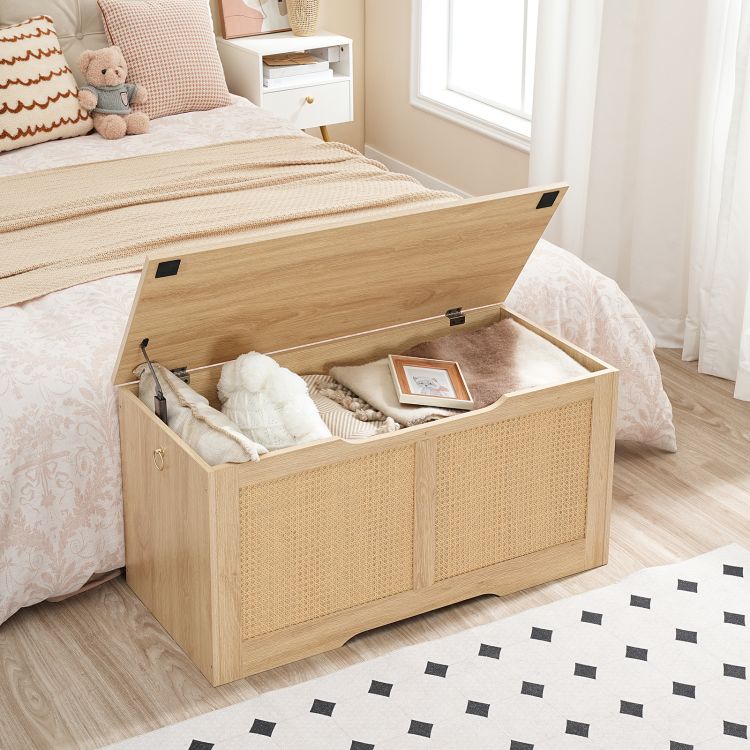 HOOBRO Storage Chest, 39.3" Storage Bench, Rattan-Like Storage Trunk, Sturdy Entryway Bench Supports 220 lb, Shoe Bench, Safety Hinge, U-Shaped Opening, Easy Assembly