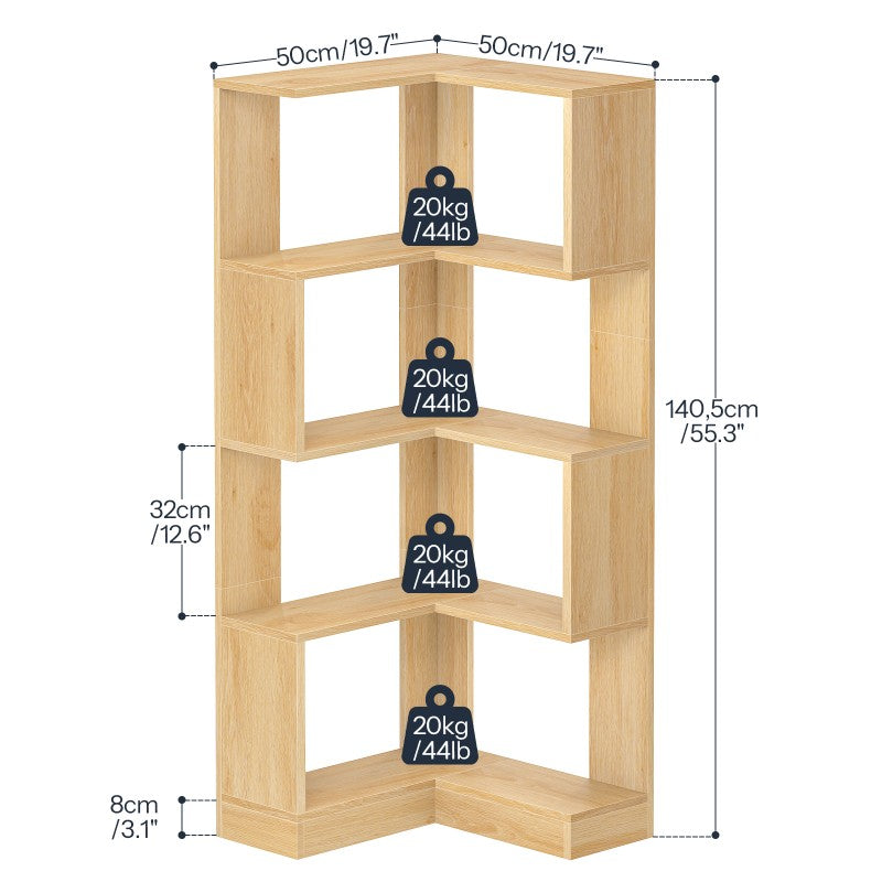 HOOBRO 5-Tier Corner Bookshelf, L-Shaped Corner Bookshelf, 55.3'' Tall Wooden Bookcase with Baffle, Freestanding Display Rack, for Living Room, Home Office