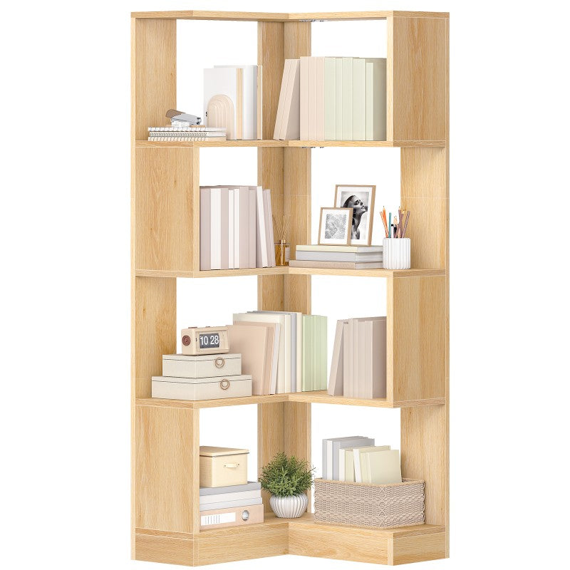 HOOBRO 5-Tier Corner Bookshelf, L-Shaped Corner Bookshelf, 55.3'' Tall Wooden Bookcase with Baffle, Freestanding Display Rack, for Living Room, Home Office