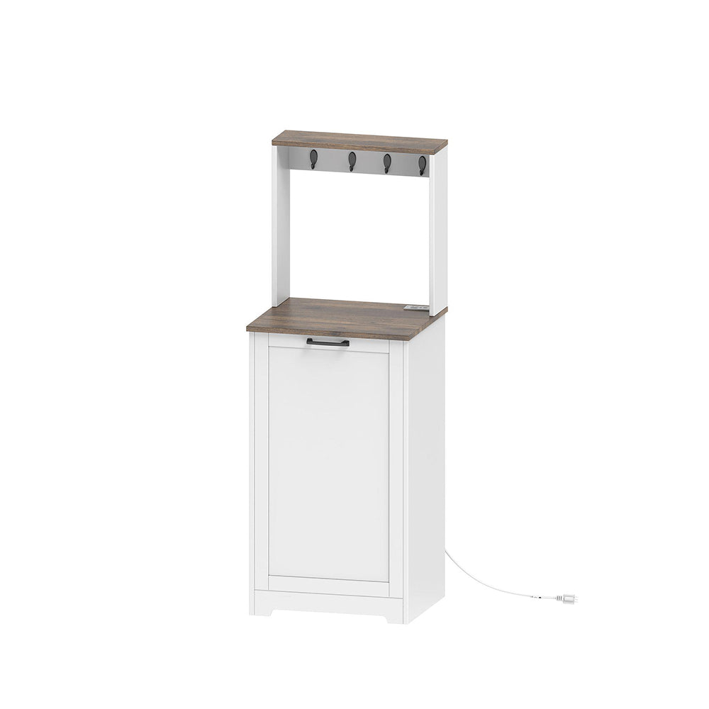 HOOBRO Tilt Out Trash Can Cabinet with Charging Station, Hidden Garbage Cabinet, for Kitchen, Living Room, White