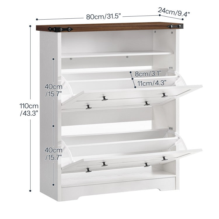 HOOBRO Shoe Cabinet Storage for Entryway, Farmhouse Shoe Cabinet with 2 Flip Drawers, Freestanding Shoe Organizer, Hidden Narrow Shoes Storage Cabinet, Slim Shoe Cabinet