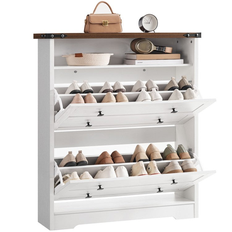 HOOBRO Shoe Cabinet Storage for Entryway, Farmhouse Shoe Cabinet with 2 Flip Drawers, Freestanding Shoe Organizer, Hidden Narrow Shoes Storage Cabinet, Slim Shoe Cabinet
