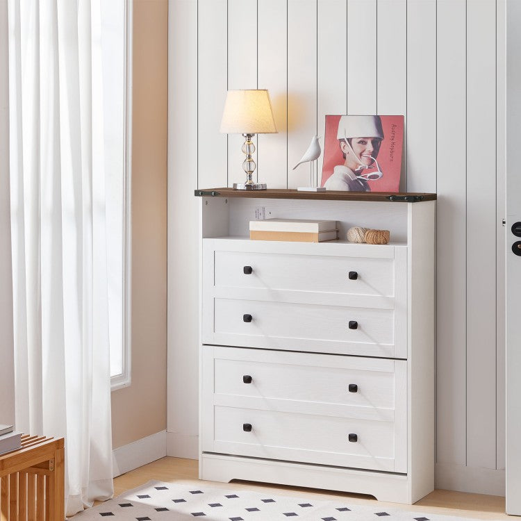 HOOBRO Shoe Cabinet Storage for Entryway, Farmhouse Shoe Cabinet with 2 Flip Drawers, Freestanding Shoe Organizer, Hidden Narrow Shoes Storage Cabinet, Slim Shoe Cabinet