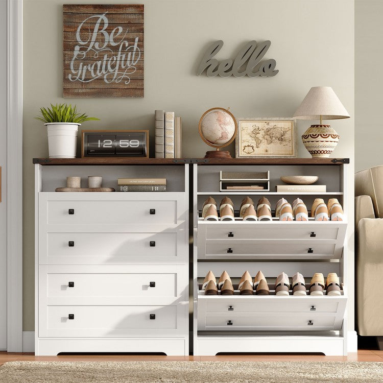 HOOBRO Shoe Cabinet Storage for Entryway, Farmhouse Shoe Cabinet with 2 Flip Drawers, Freestanding Shoe Organizer, Hidden Narrow Shoes Storage Cabinet, Slim Shoe Cabinet