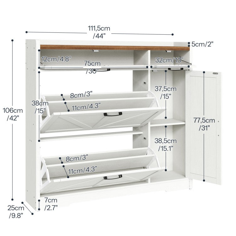 HOOBRO Farmhouse Shoe Storage Cabinet, Shoe Cabinet Storage for Entryway, Freestanding Shoe Organizer with 2 Flip Drawers, Narrow Shoe Cabinet with Adjustable Side Cabinet
