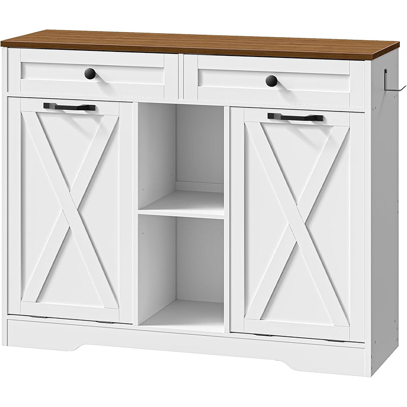 HOOBRO Double Tilt Out Laundry Hamper Cabinet, with Open Shelving and 2 Removable Baskets, 43.3" Farmhouse Laundry Storage Basket with Hidden Laundry Hamper, for Bathroom