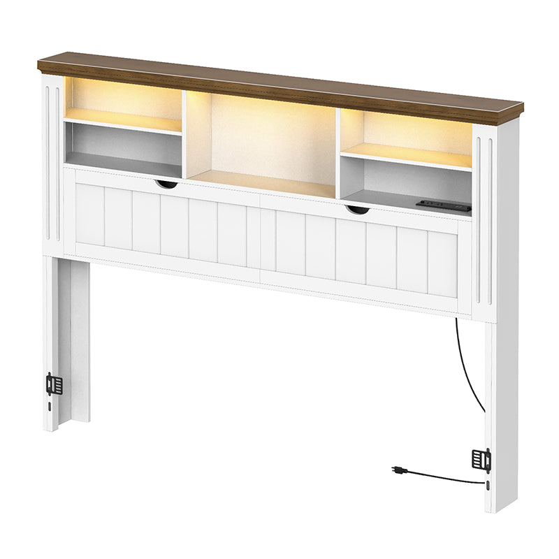 HOOBRO Queen Headboard Only, Bookcase Headboards with Charging Station and LED Lights, Farmhouse Headboard Queen Size with Storage, Hidden Storage Headboard for Queen Size Bed