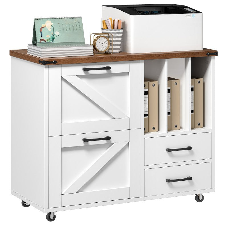 HOOBRO Lateral File Cabinet, Mobile Lateral Filing Cabinet with 4 Drawers, Printer Stand with File Cabinet, Fit A4, Letter Size, Farmhouse Filing Cabinets for Home Office