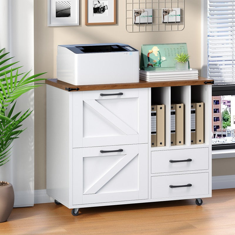 HOOBRO Lateral File Cabinet, Mobile Lateral Filing Cabinet with 4 Drawers, Printer Stand with File Cabinet, Fit A4, Letter Size, Farmhouse Filing Cabinets for Home Office