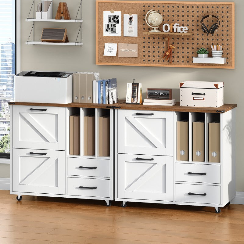HOOBRO Lateral File Cabinet, Mobile Lateral Filing Cabinet with 4 Drawers, Printer Stand with File Cabinet, Fit A4, Letter Size, Farmhouse Filing Cabinets for Home Office