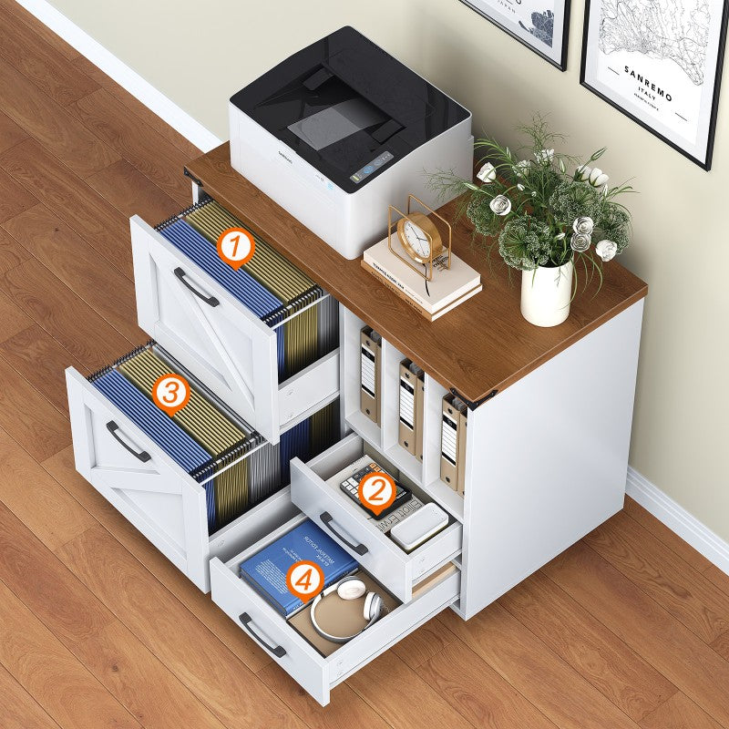 HOOBRO Lateral File Cabinet, Mobile Lateral Filing Cabinet with 4 Drawers, Printer Stand with File Cabinet, Fit A4, Letter Size, Farmhouse Filing Cabinets for Home Office