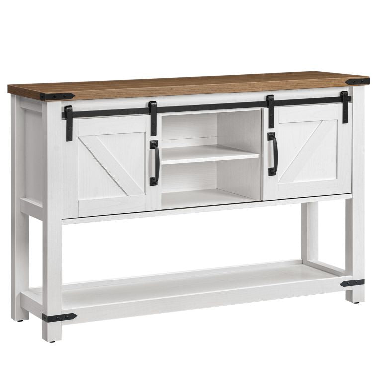 HOOBRO 39.4" Farmhouse Entryway Table with Storage, Narrow Console Table with Open Shelves and 2 Cabinets, Sofa Table with Sliding Barn Doors, for Hallway, Living Room