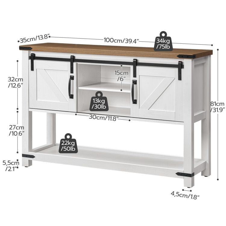 HOOBRO 39.4" Farmhouse Entryway Table with Storage, Narrow Console Table with Open Shelves and 2 Cabinets, Sofa Table with Sliding Barn Doors, for Hallway, Living Room