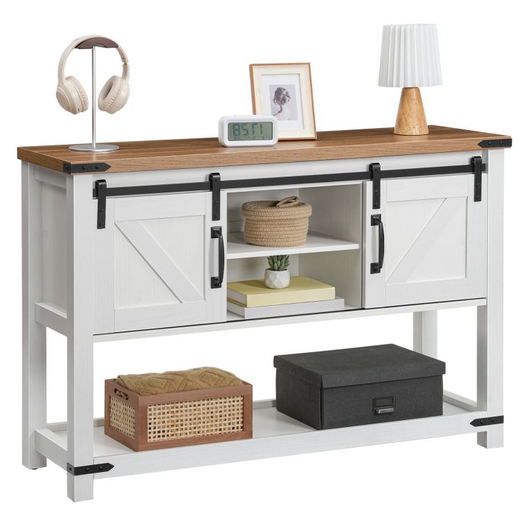 HOOBRO 39.4" Farmhouse Entryway Table with Storage, Narrow Console Table with Open Shelves and 2 Cabinets, Sofa Table with Sliding Barn Doors, for Hallway, Living Room