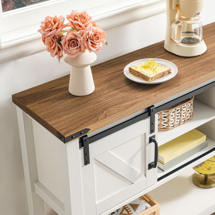 HOOBRO 39.4" Farmhouse Entryway Table with Storage, Narrow Console Table with Open Shelves and 2 Cabinets, Sofa Table with Sliding Barn Doors, for Hallway, Living Room