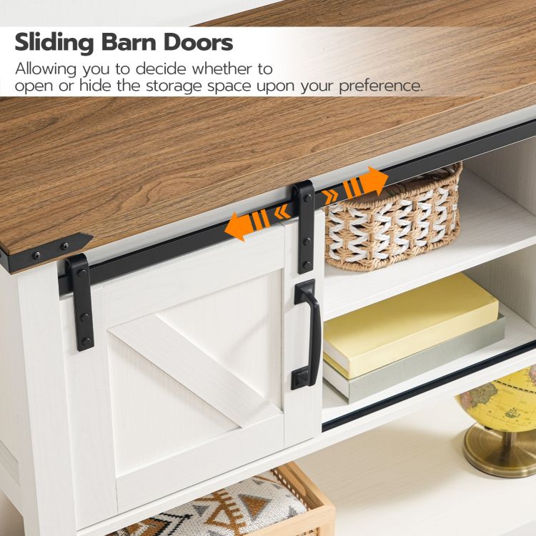 HOOBRO 39.4" Farmhouse Entryway Table with Storage, Narrow Console Table with Open Shelves and 2 Cabinets, Sofa Table with Sliding Barn Doors, for Hallway, Living Room