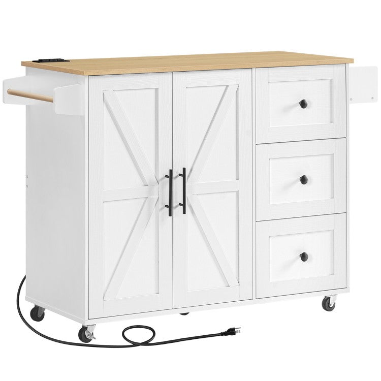 HOOBRO Kitchen Island with Power Outlet, Kitchen Island on Wheels, Rolling Kitchen Island Cart with 3 Drawers, Storage Cabinet and Adjustable Shelf, for Home and Kitchen