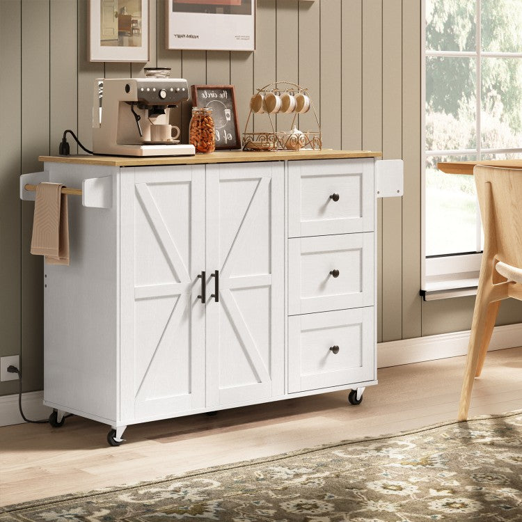 HOOBRO Kitchen Island with Power Outlet, Kitchen Island on Wheels, Rolling Kitchen Island Cart with 3 Drawers, Storage Cabinet and Adjustable Shelf, for Home and Kitchen