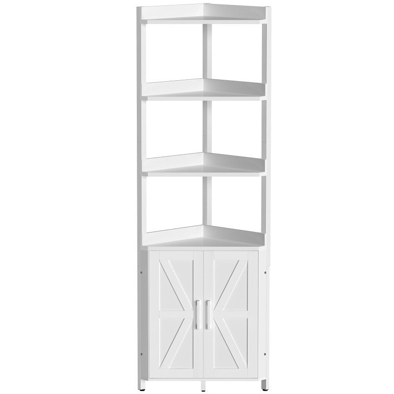 HOOBRO Corner Shelf with Storage, Tall Corner Cabinet, 5-Tier Bookshelf Stand, Storage Cabinet with Protective Fence, for Living Room