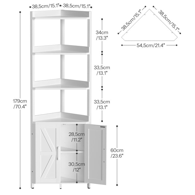 HOOBRO Corner Shelf with Storage, Tall Corner Cabinet, 5-Tier Bookshelf Stand, Storage Cabinet with Protective Fence, for Living Room