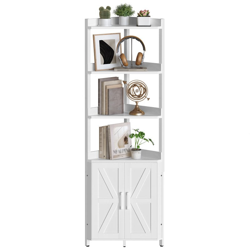 HOOBRO Corner Shelf with Storage, Tall Corner Cabinet, 5-Tier Bookshelf Stand, Storage Cabinet with Protective Fence, for Living Room