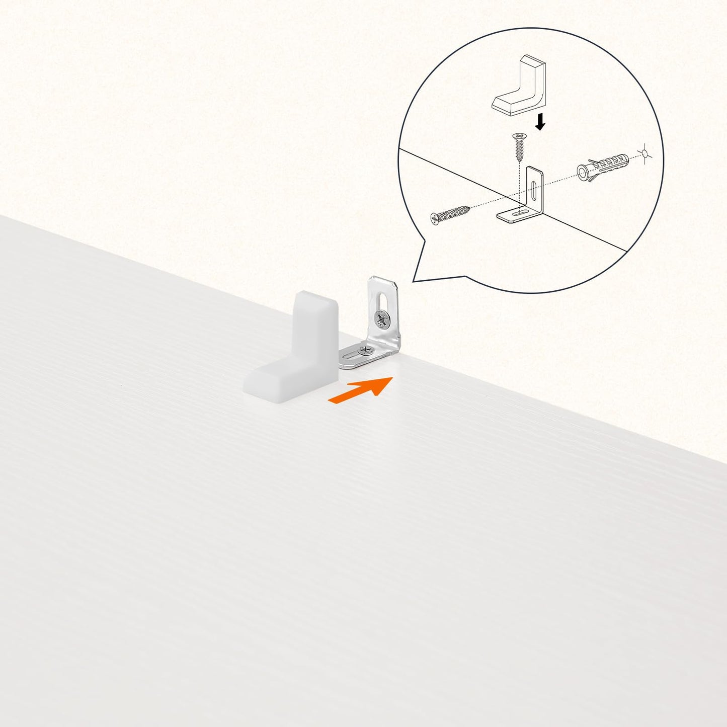 Technical diagram detailing how to install the anti tipping plastic wall anchor kit into drywall for stability.