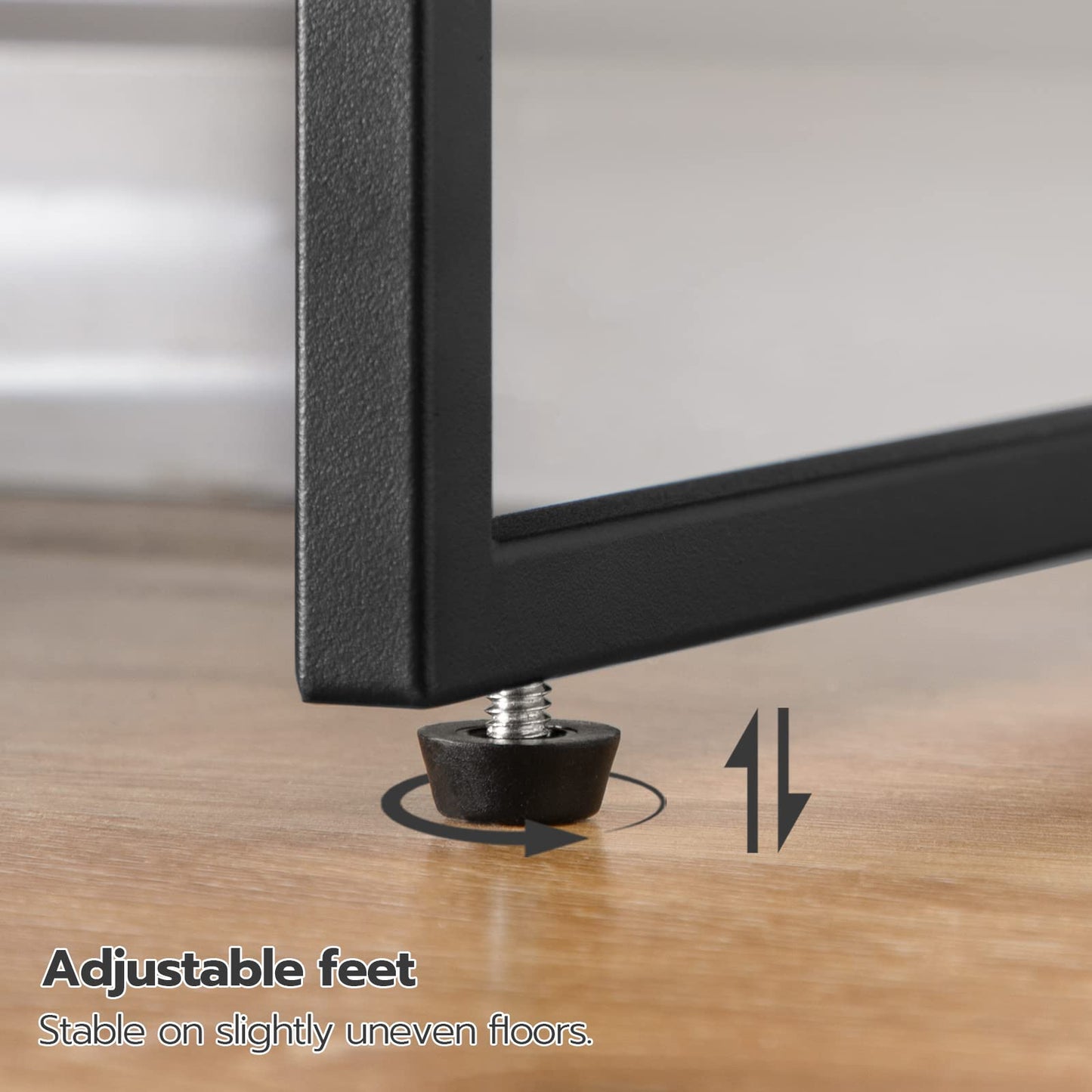 Adjustable leveling feet detail of the 6-tier metal shoe stand for uneven floors