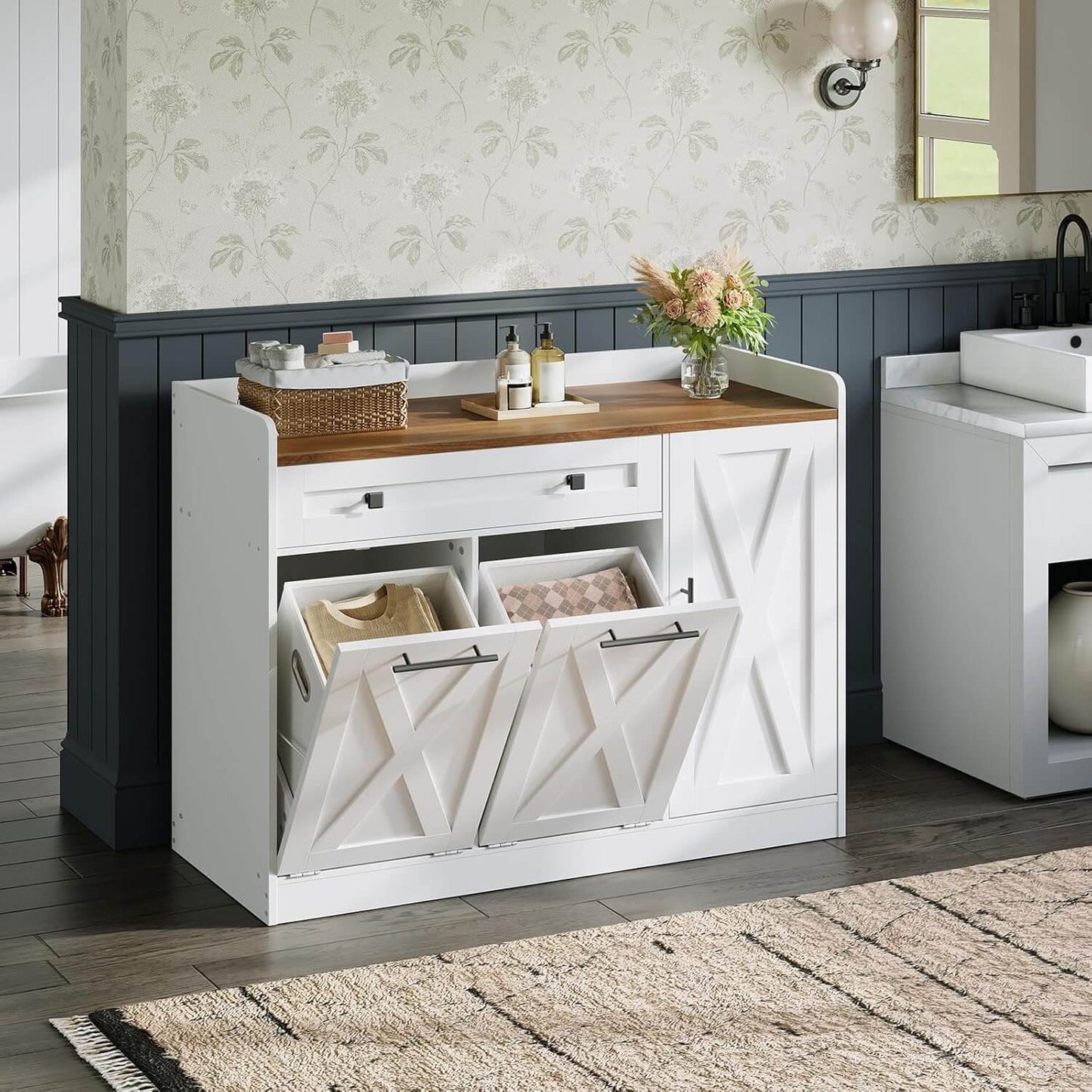 HOOBRO 24 Gallon Double Tilt Out Laundry Hamper Cabinet